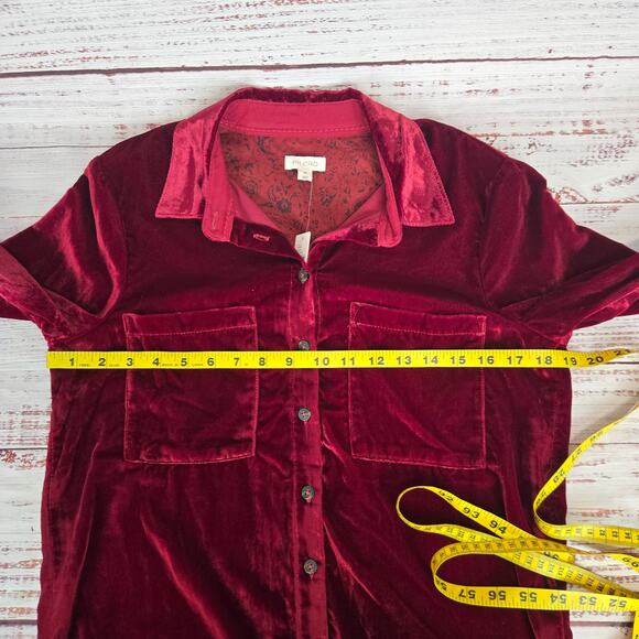 Anthropologie Pilcro Hadley Crushed Red Velvet Button Shirt XS Top Soft Warm NWT - Picture 11 of 14